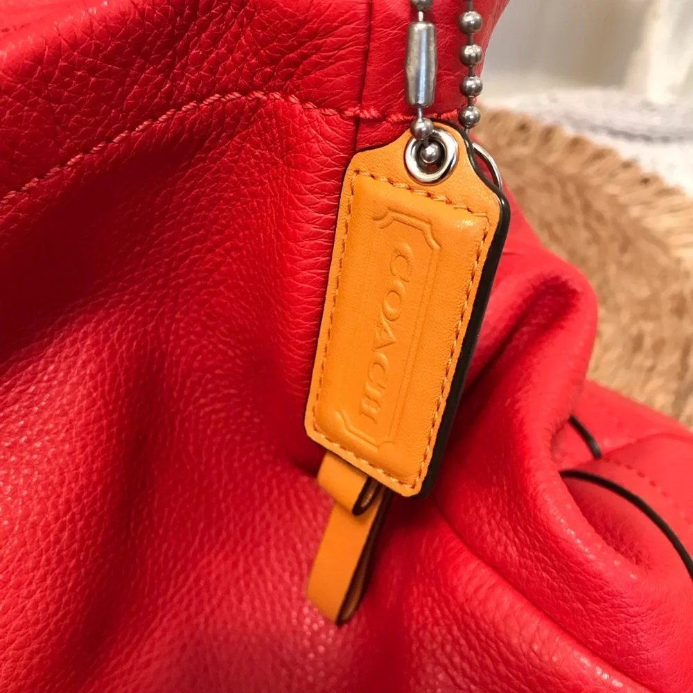 Coach Park Red Pebble Leather Hobo Shoulder Bag